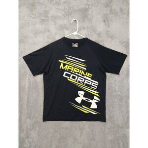 Under Armour Shirt Mens Medium Black Marine Corps Short Sleeve Loose HeatGear